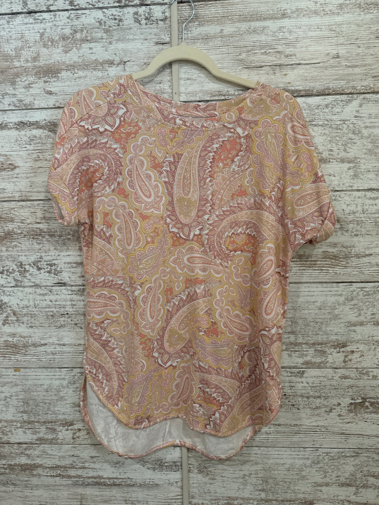 PEACH/WHITE SHORT SLEEVE TOP