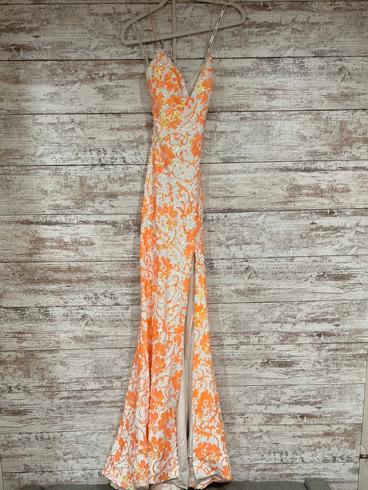 ORANGE/WHITE SEQUIN LONG DRESS