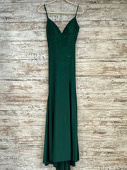 GREEN BEADED LONG EVENING GOWN