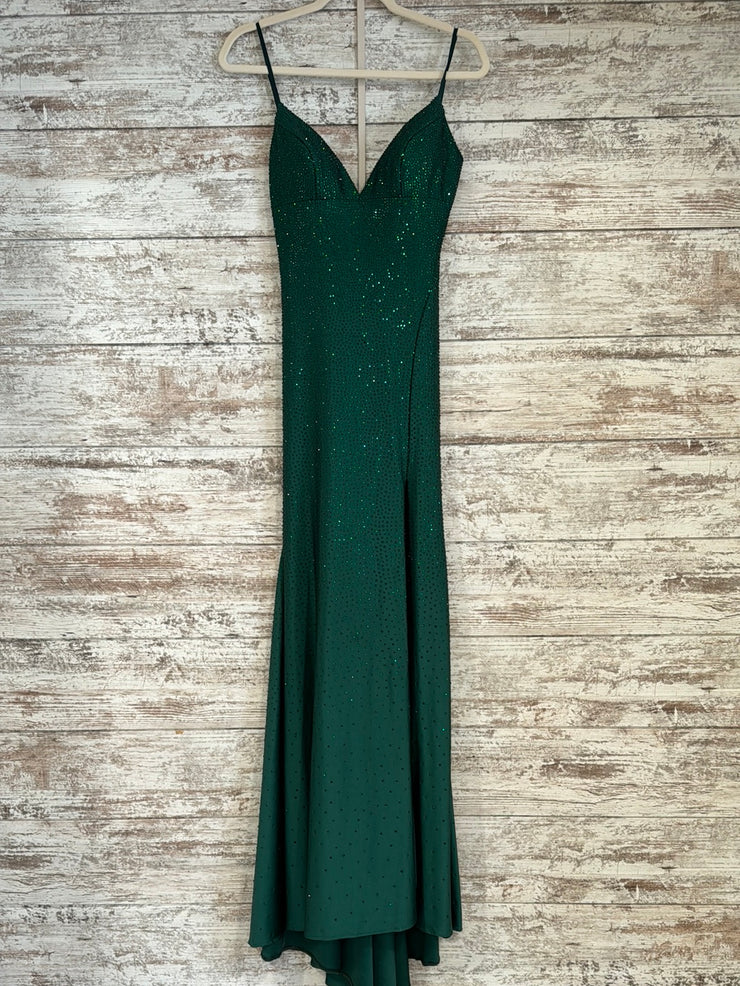 GREEN BEADED LONG EVENING GOWN