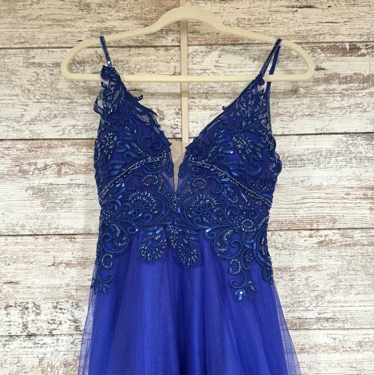 ROYAL BLUE A LINE GOWN