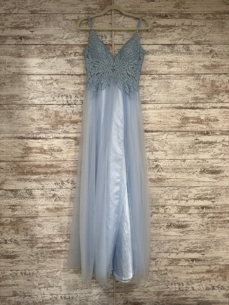 BLUE/FLORAL A LINE GOWN