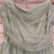 GREEN SPARKLY A LINE GOWN