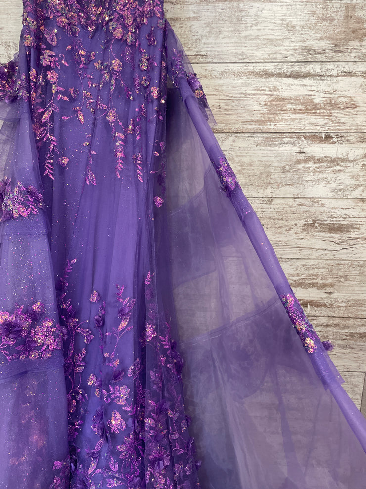 PURPLE SPARKLY A LINE GOWN
