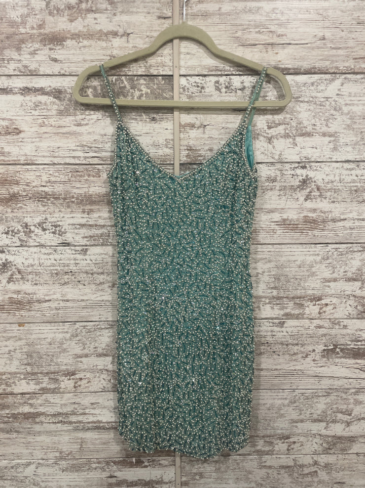 BLUE/WHITE BEADED SHORT DRESS