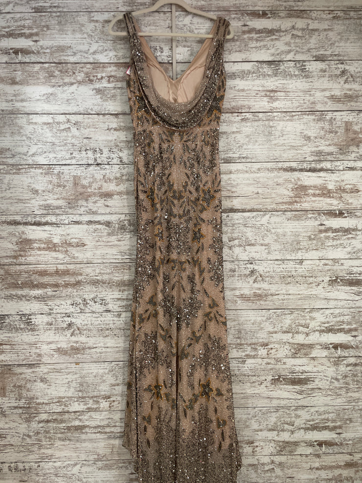 TAN/BROWN BEADED LONG DRESS