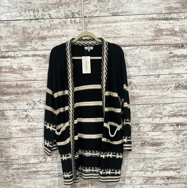 BLACK/IVORY OPEN CARDIGAN-NEW