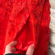 RED/FLORAL A LINE GOWN