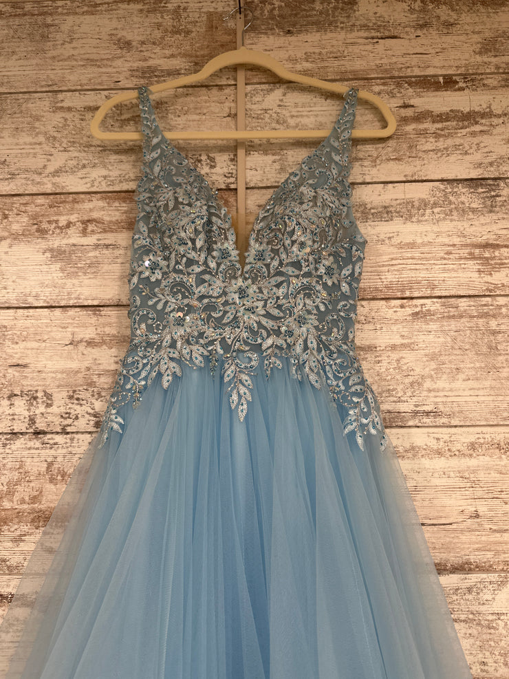 BLUE/FLORAL A LINE GOWN