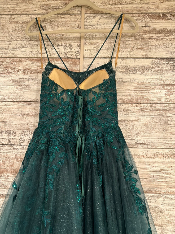 GREEN SPARKLY A LINE GOWN