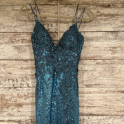 BLUE/FLORAL SEQUIN LONG DRESS