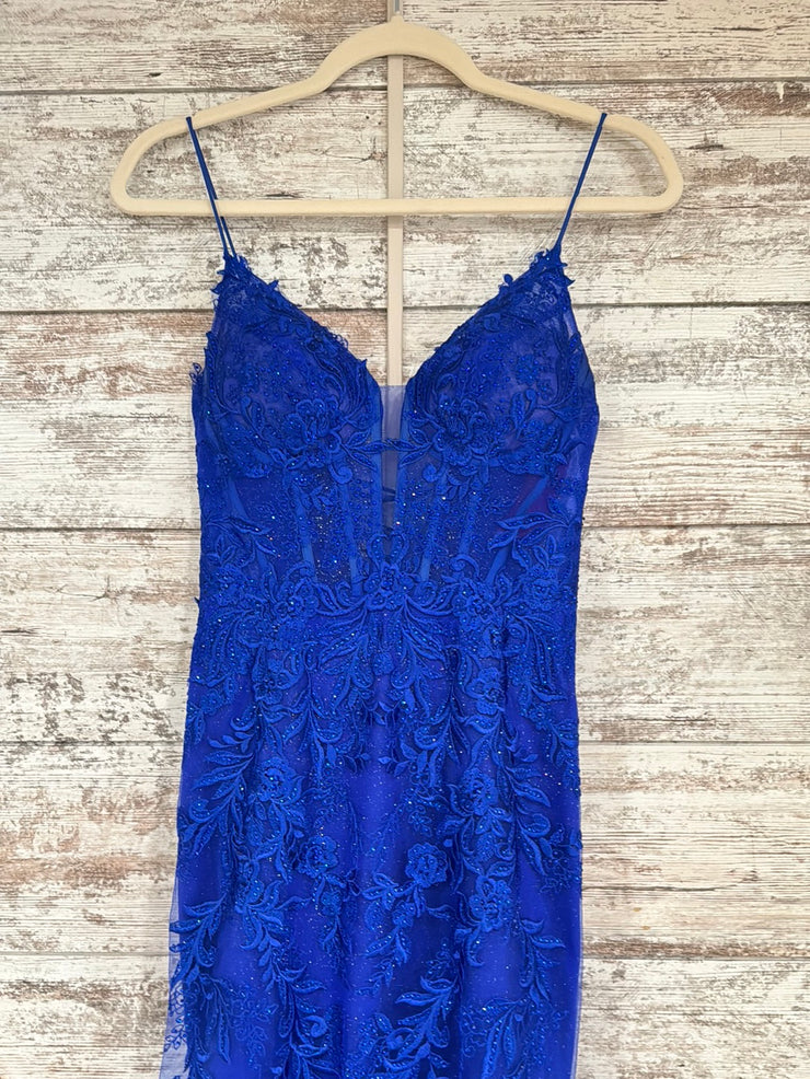 ROYAL BLUE/FLORAL LONG DRESS