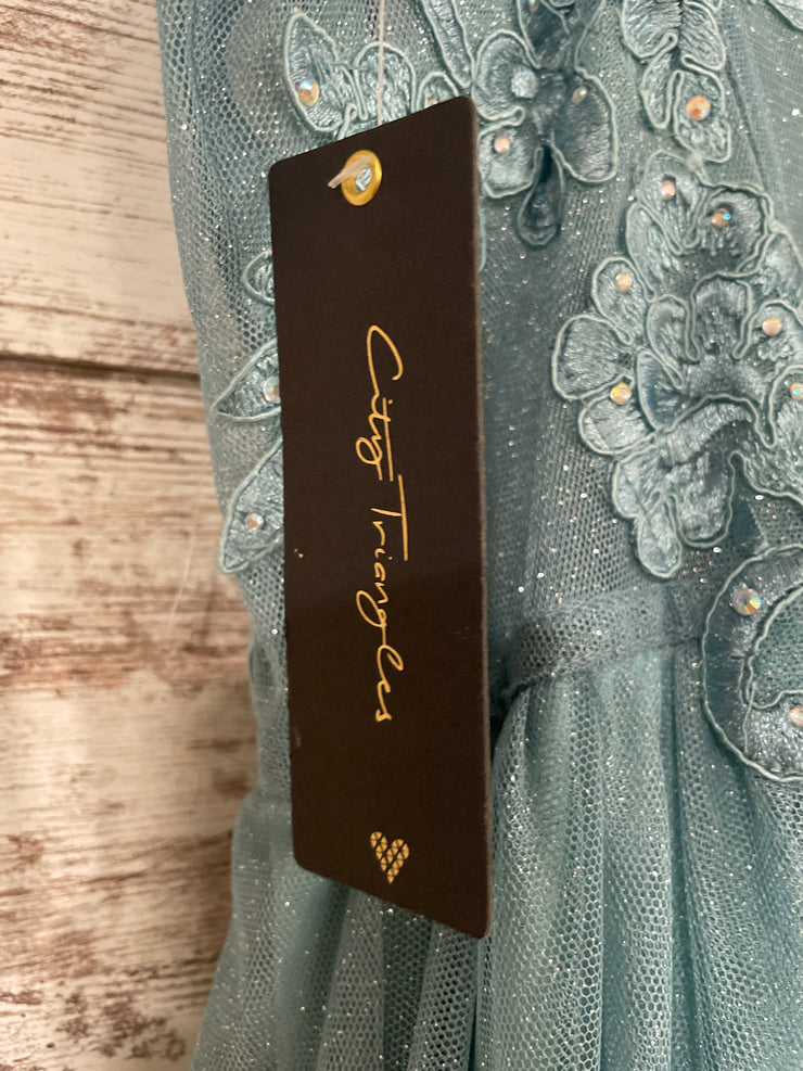 BLUE SPARKLY A LINE GOWN (NEW)