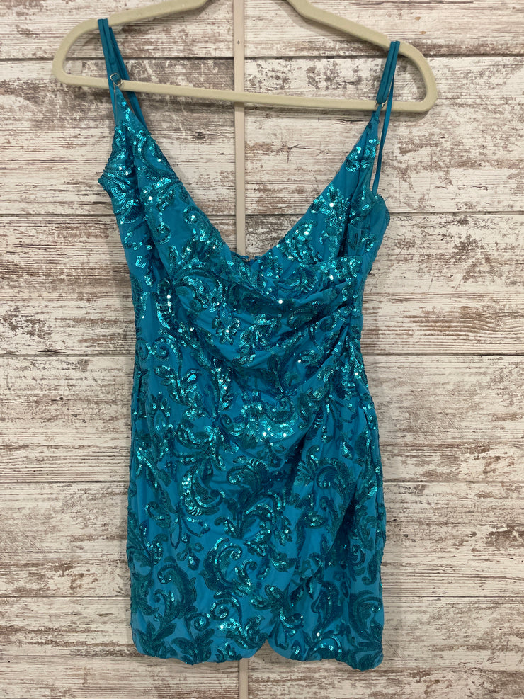 TURQUOISE SPARKLY SHORT DRESS
