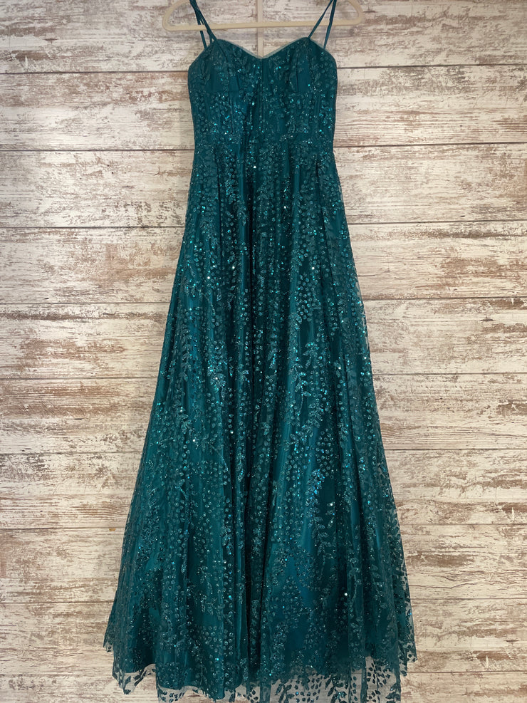 GREEN SPARKLY A LINE GOWN