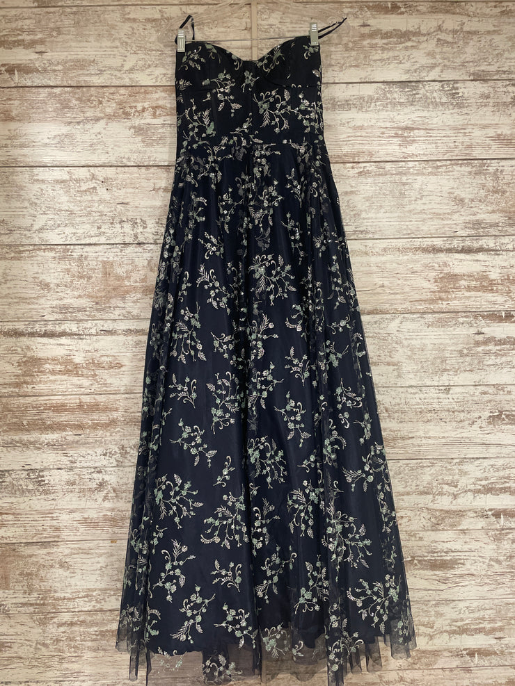 NAVY/GREEN SPARKLY A LINE GOWN