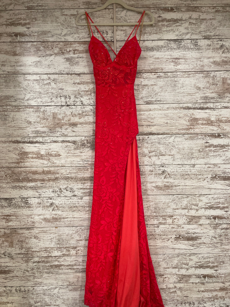 RED LACE LONG EVENING GOWN