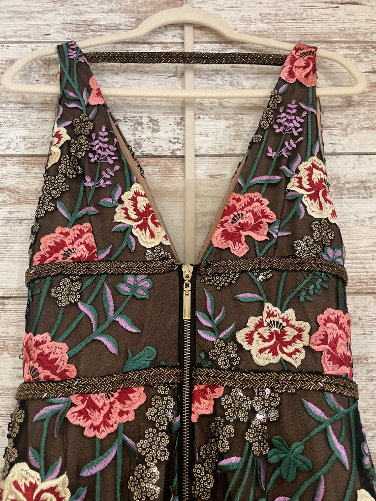 BLACK/FLORAL A LINE GOWN $850