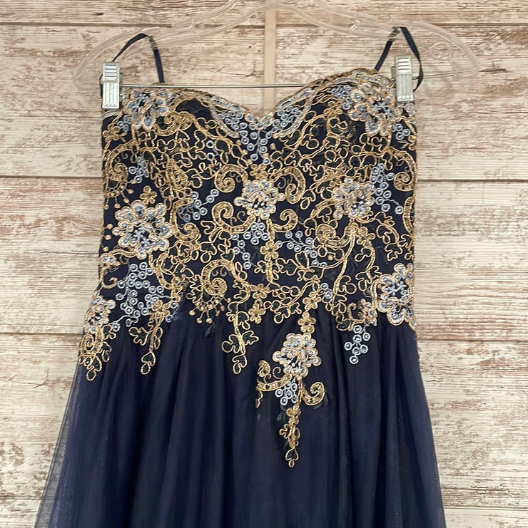 BLUE/FLORAL A LINE GOWN
