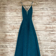 TURQUOISE SPARKLY A LINE GOWN