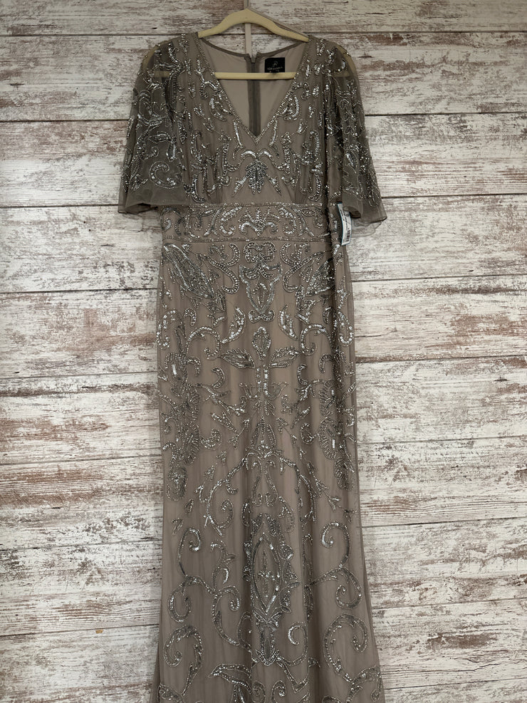 TAN/SILVER BEADED LONG GOWN