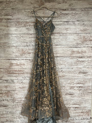 GRAY/GOLD SPARKLY A LINE GOWN