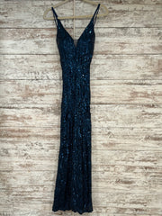 BLUE SEQUIN LONG EVENING GOWN