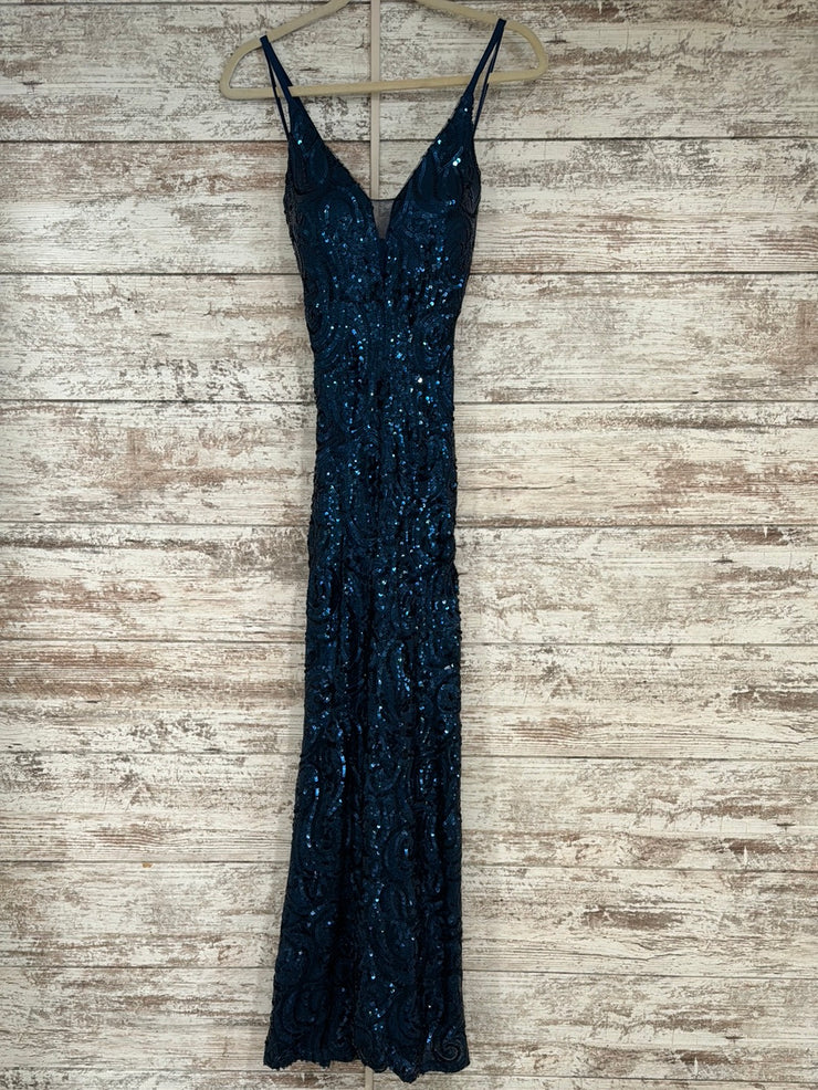 BLUE SEQUIN LONG EVENING GOWN