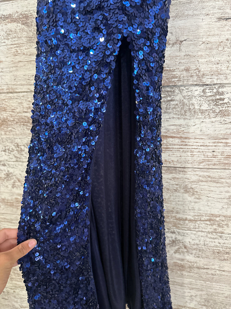 NAVY SEQUIN LONG EVENING GOWN