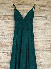 GREEN SPARKLY A LINE GOWN