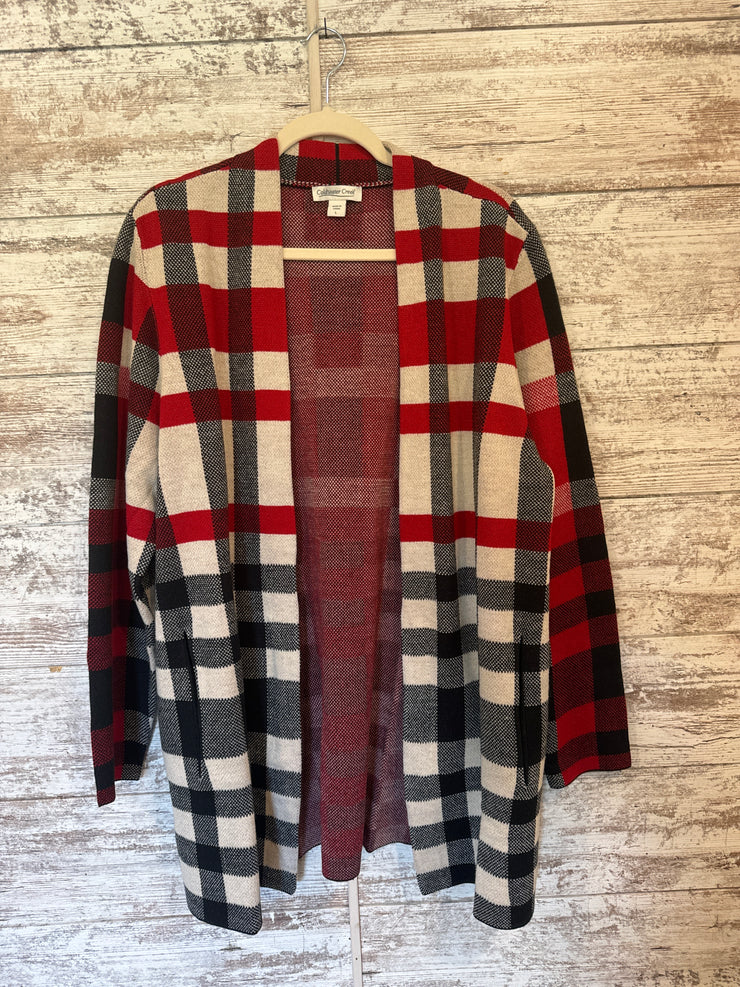 BLACK/RED/IVORY CARDIGAN $109