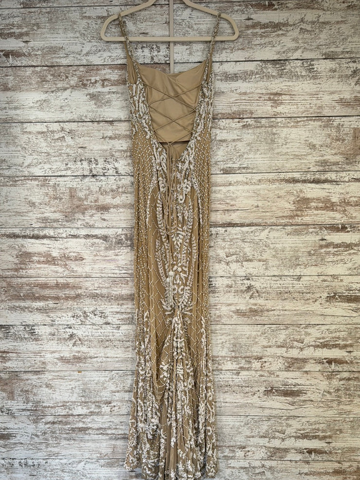 IVORY/NUDE BEADED LONG DRESS