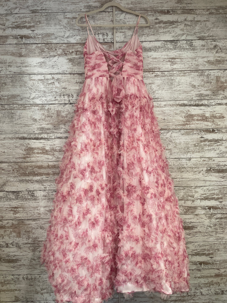PINK/WHITE RUFFLED A LINE GOWN