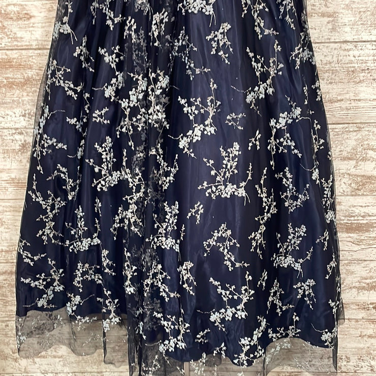 NAVY/SILVER A LINE GOWN