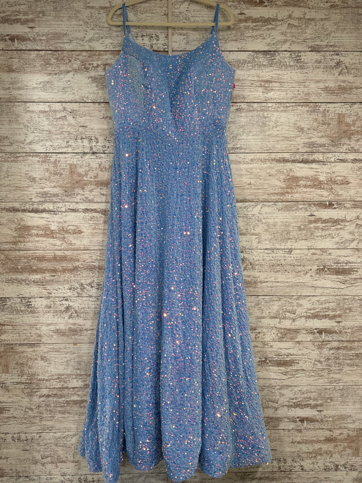 BLUE SEQUIN A LINE GOWN