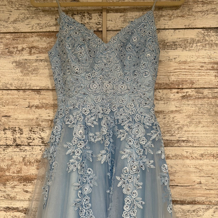 BLUE/FLORAL A LINE GOWN