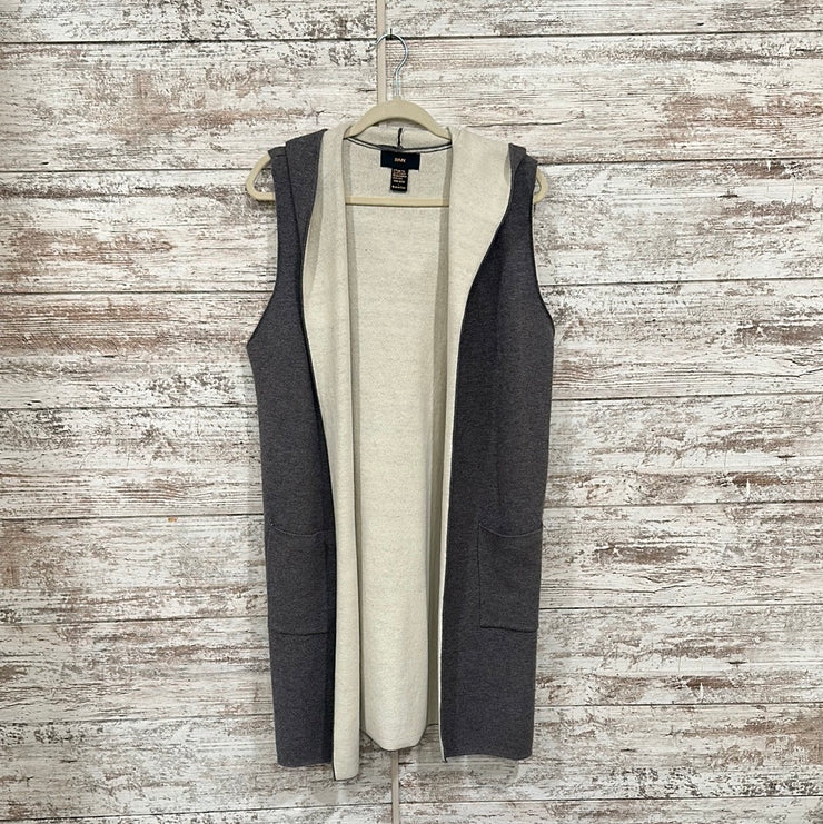 GRAY/WHITE OPEN CARDIGAN