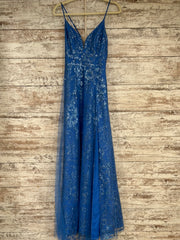 BLUE SPARKLY A LINE GOWN