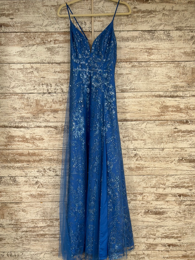 BLUE SPARKLY A LINE GOWN