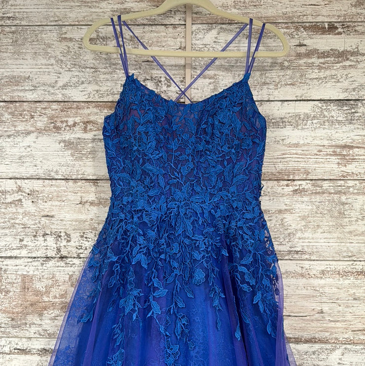 BLUE/FLORAL A LINE GOWN