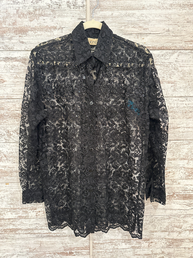 BLACK SPARKLY LACE SHIRT