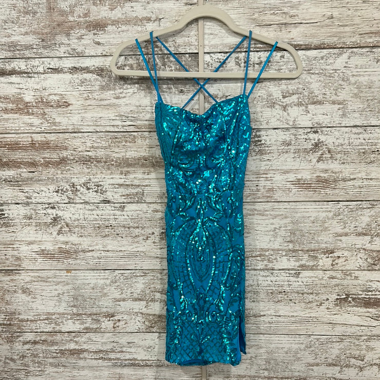 AQUA SPARKLY SHORT DRESS