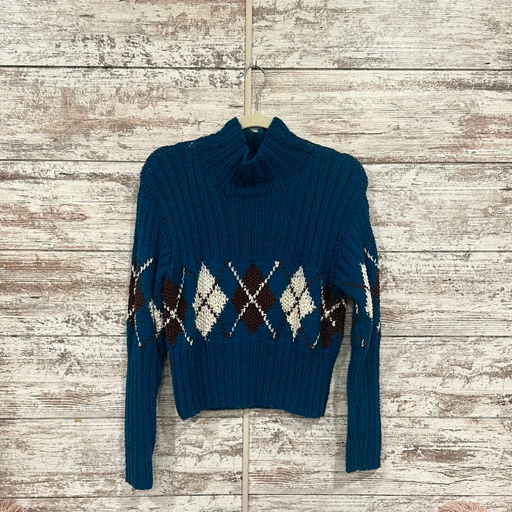 TEAL/BROWN/WHITE CROP SWEATER