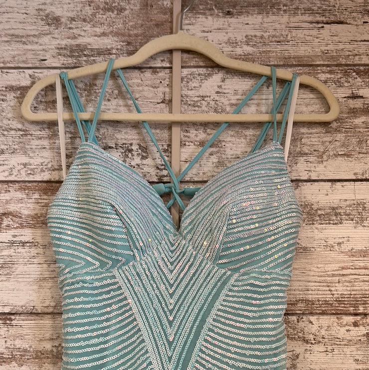 BLUE SPARKLY LONG EVENING GOWN