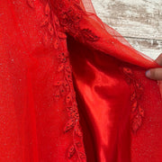 RED/FLORAL A LINE GOWN