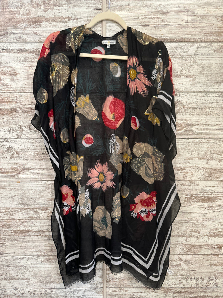 BLACK/FLORAL OPEN CARDIGAN