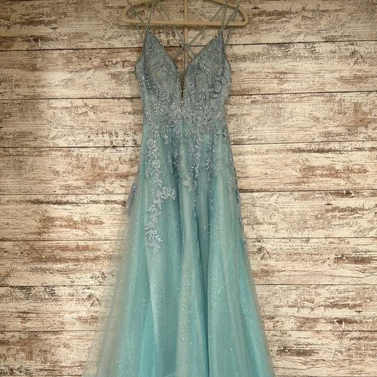 BLUE FLORAL A LINE GOWN