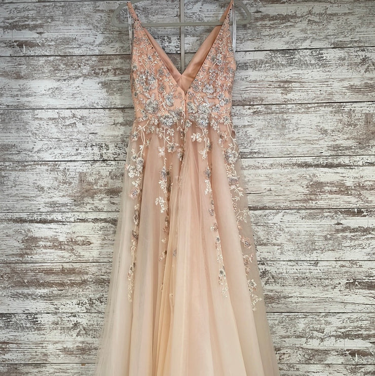PEACH/FLORAL A LINE GOWN