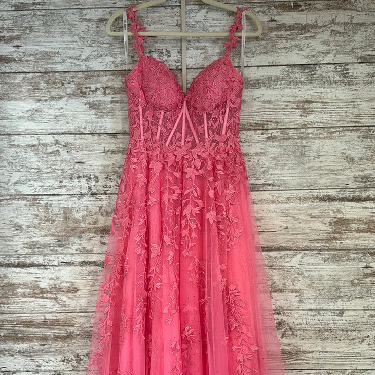 PINK FLORAL A LINE GOWN