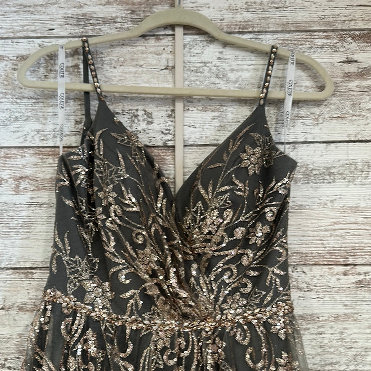 GRAY/GOLD A LINE GOWN